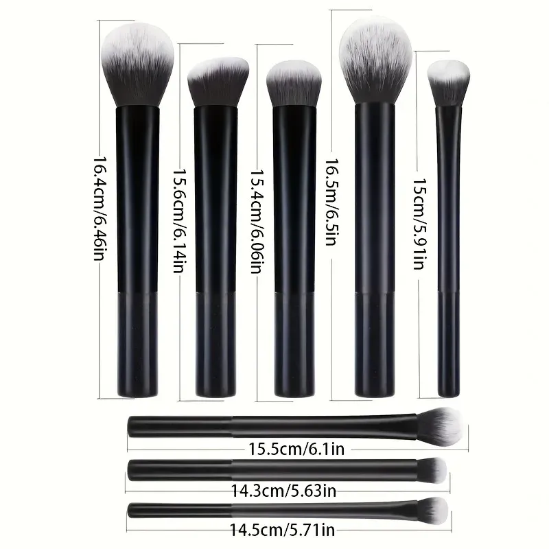 Ensemble de 8 pinceaux de maquillage faciles à nettoyer, poils synthétiques doux et sans cruauté, pour fond de teint, blush et fard à paupières 6
