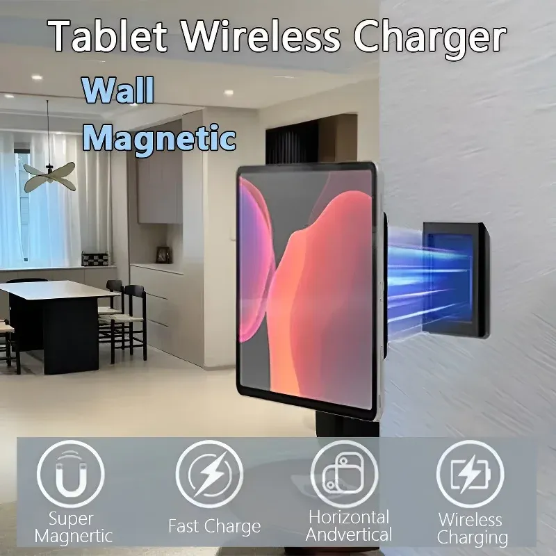 Support mural magnétique avec chargeur sans fil et station d'accueil USB-C pour tablette Android et iPad, panneau de contrôle domotique