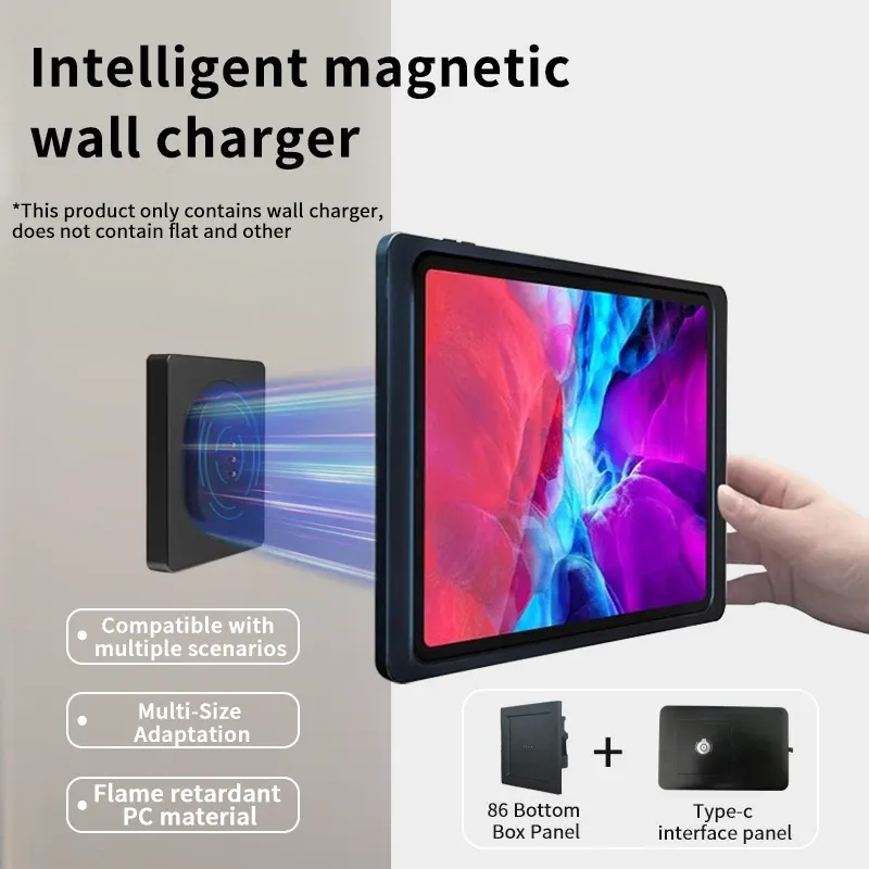 Support mural magnétique avec chargeur sans fil et station d'accueil USB-C pour tablette Android et iPad, panneau de contrôle domotique 7