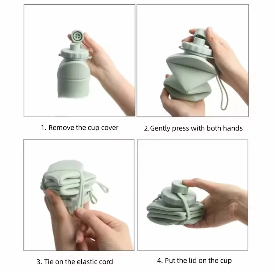 Tasse pliable en silicone de 600 ml, grande capacité, gourde de voyage portable pour l'extérieur, qualité alimentaire 5