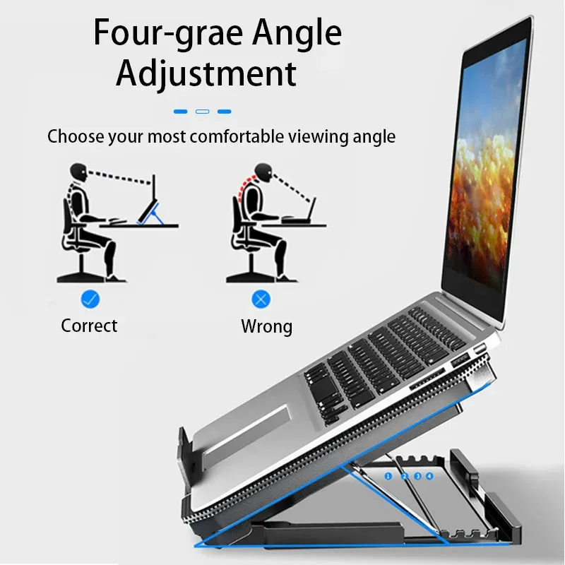 Refroidisseur pour ordinateur portable de jeu, grand format, compatible écrans de 12 à 16 pouces, 2 ventilateurs USB à vitesse réglable, fonctionnement silencieux 4