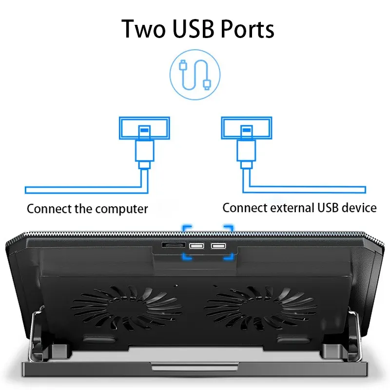 Refroidisseur pour ordinateur portable de jeu, grand format, compatible écrans de 12 à 16 pouces, 2 ventilateurs USB à vitesse réglable, fonctionnement silencieux 6