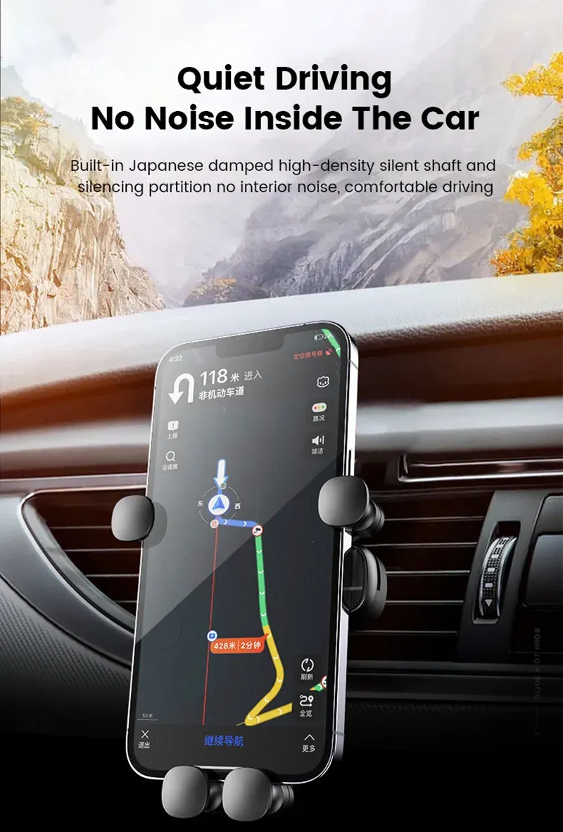 Support de téléphone de voiture, finition noir miroir