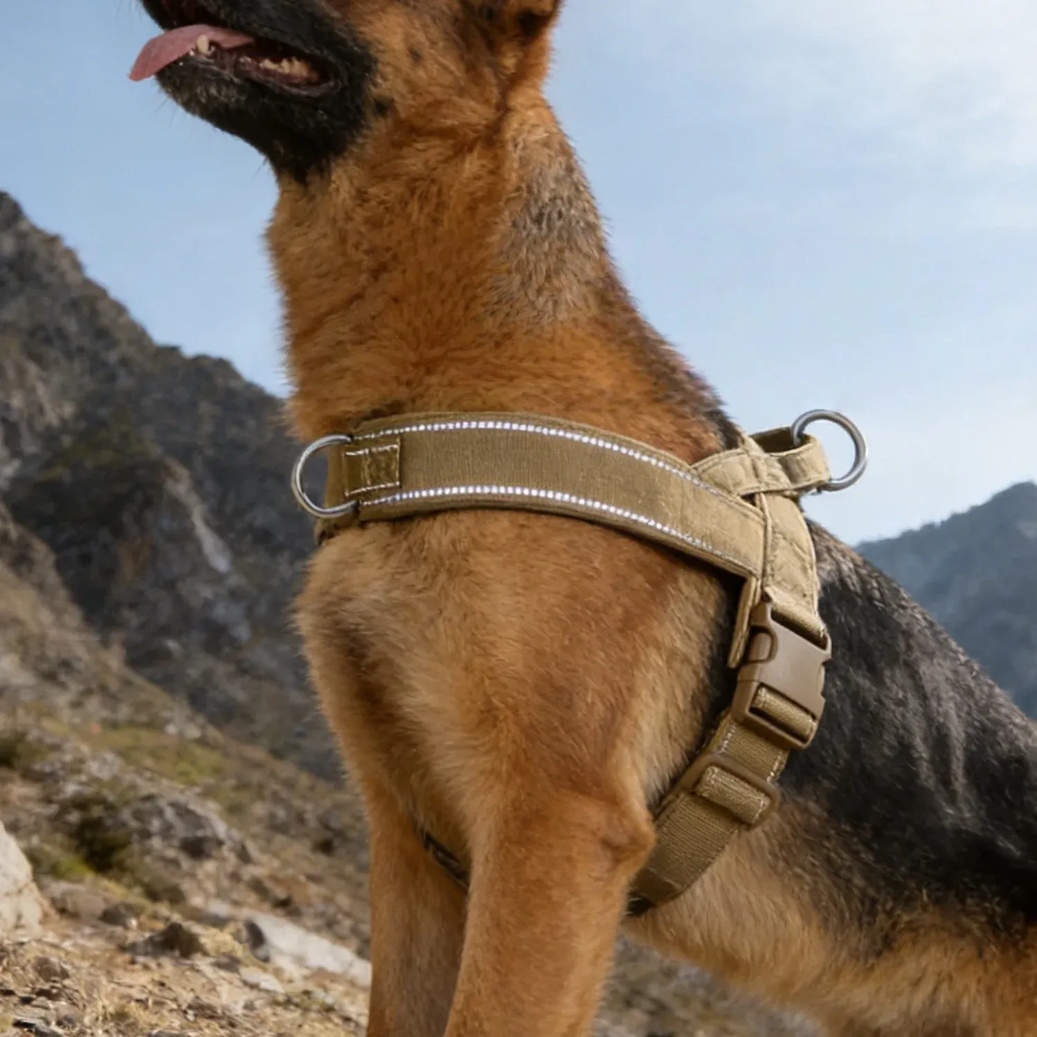 Harnais tactique anti-traction pour grand chien : gilet robuste à bande réfléchissante, réglable et rembourré