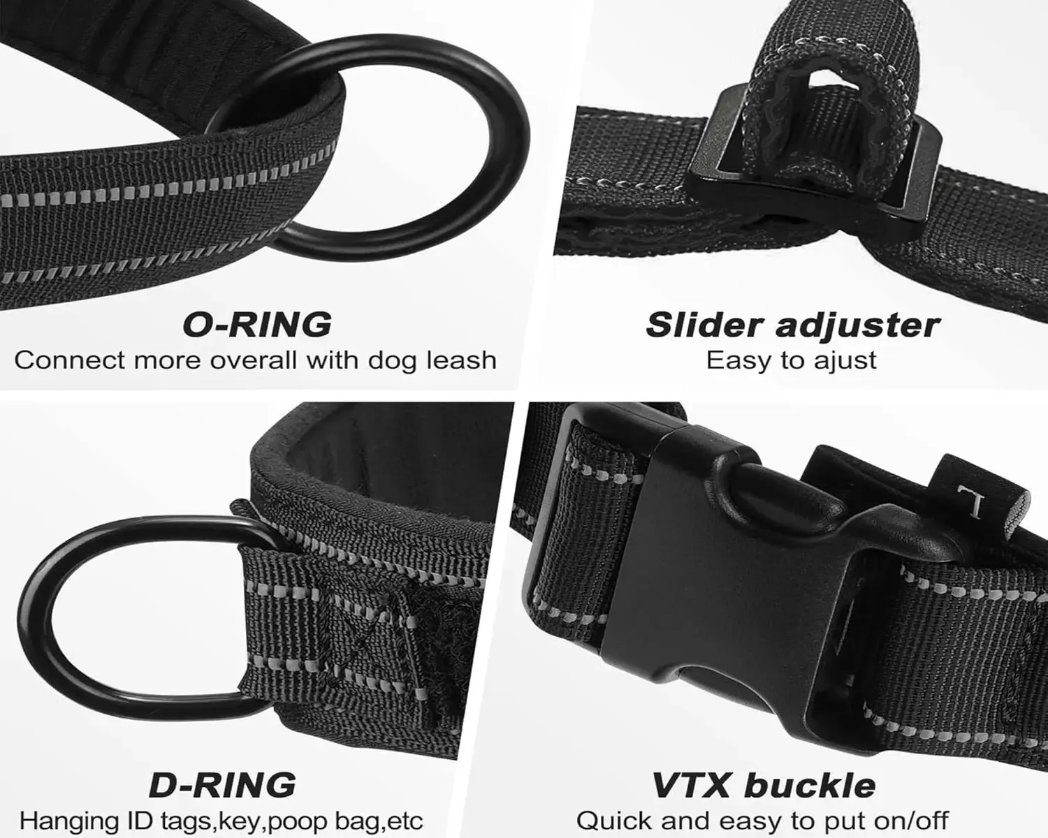 Harnais tactique anti-traction pour grand chien : gilet robuste à bande réfléchissante, réglable et rembourré 5