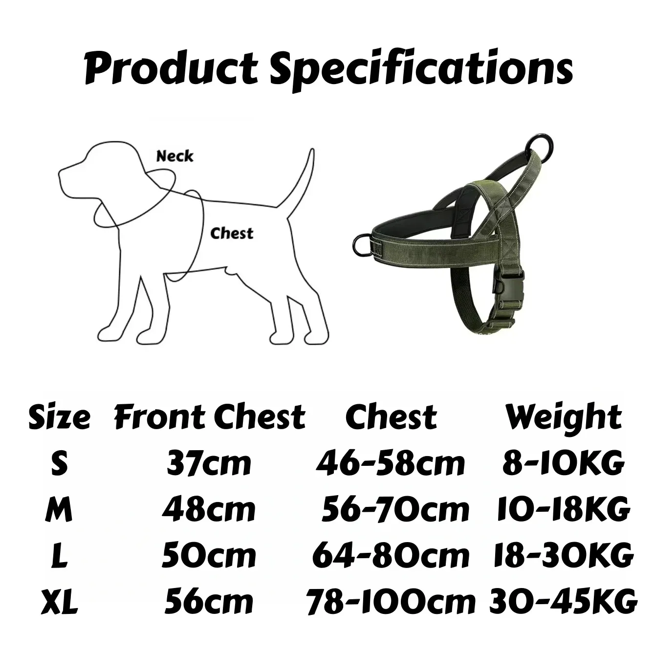 Harnais tactique anti-traction pour grand chien : gilet robuste à bande réfléchissante, réglable et rembourré 6
