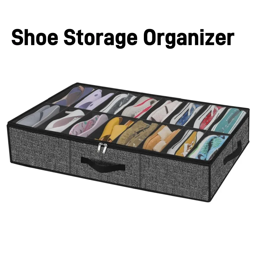 Rangement pliable pour chaussures sous le lit, capacité 12 paires, poignées renforcées