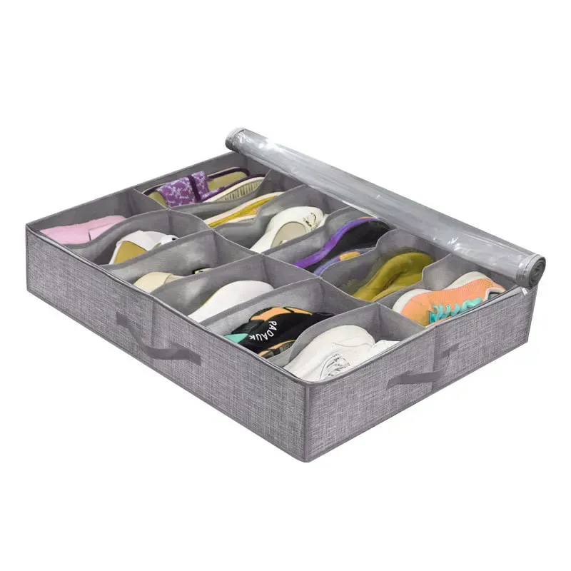 Rangement pliable pour chaussures sous le lit, capacité 12 paires, poignées renforcées 7
