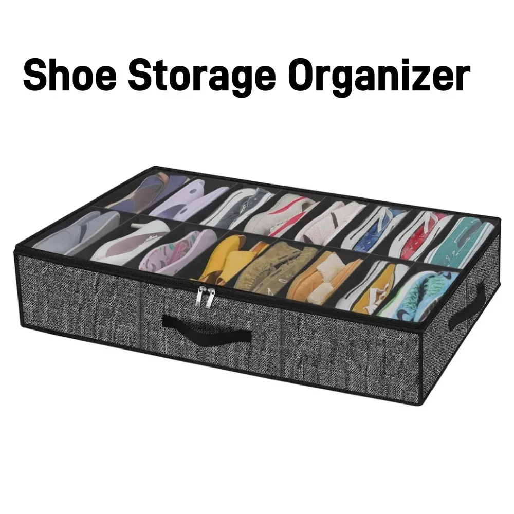 Rangement pliable pour chaussures sous le lit, capacité 12 paires, poignées renforcées 8