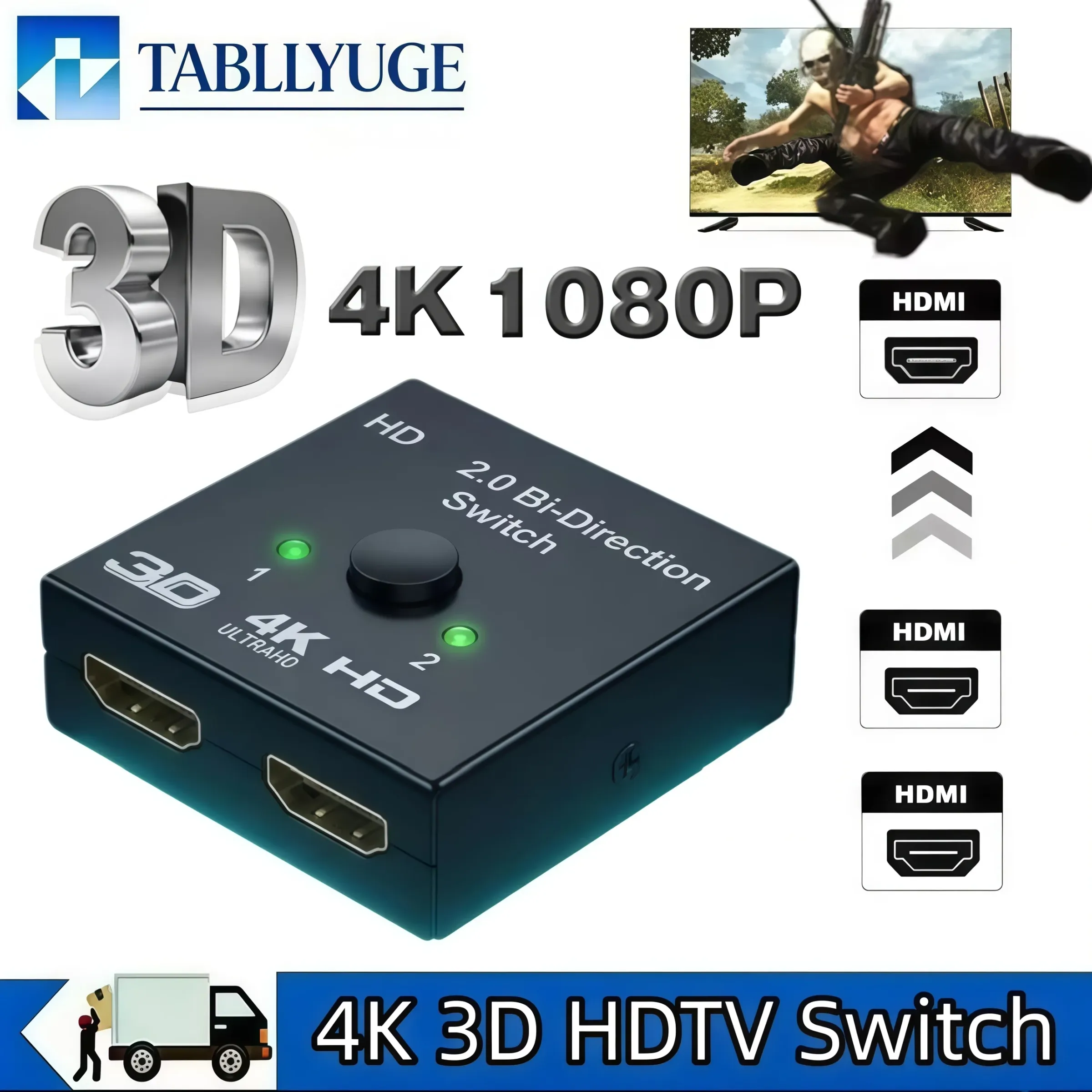 Commutateur HDMI bidirectionnel 4K 2.0, 1x2 / 2x1, convertisseur 2 en 1 compatible PS4 Pro, PS4 et PS3 - Image 1