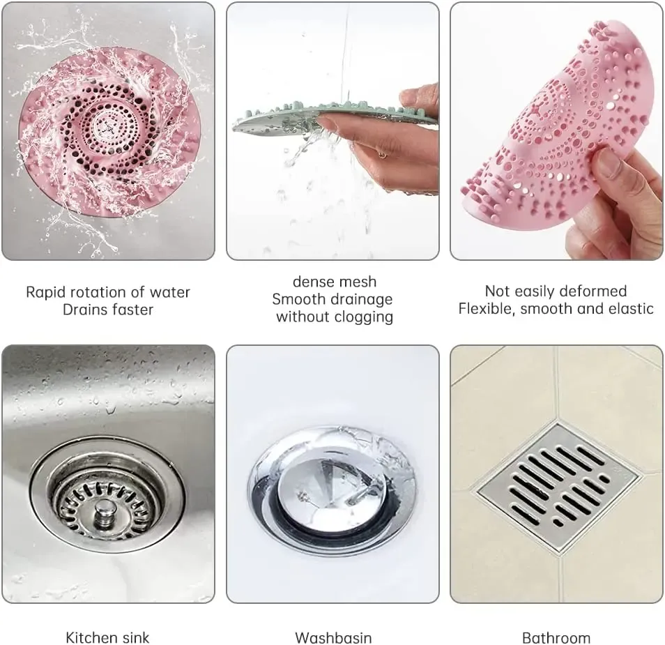 Crépine de vidange en silicone, filtre de sol pour douche, passoire d'évier et attrape-cheveux pour cuisine et salle de bain, 1 pièce 6