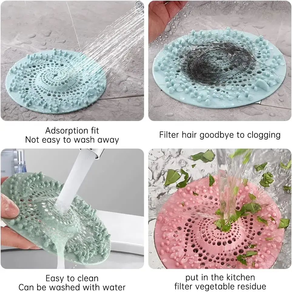 Crépine de vidange en silicone, filtre de sol pour douche, passoire d'évier et attrape-cheveux pour cuisine et salle de bain, 1 pièce 5