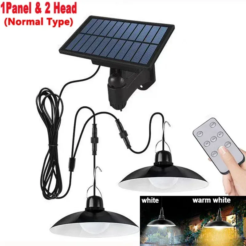 Suspension LED solaire d'extérieur étanche à double tête avec télécommande, idéale pour hangar et grange 7