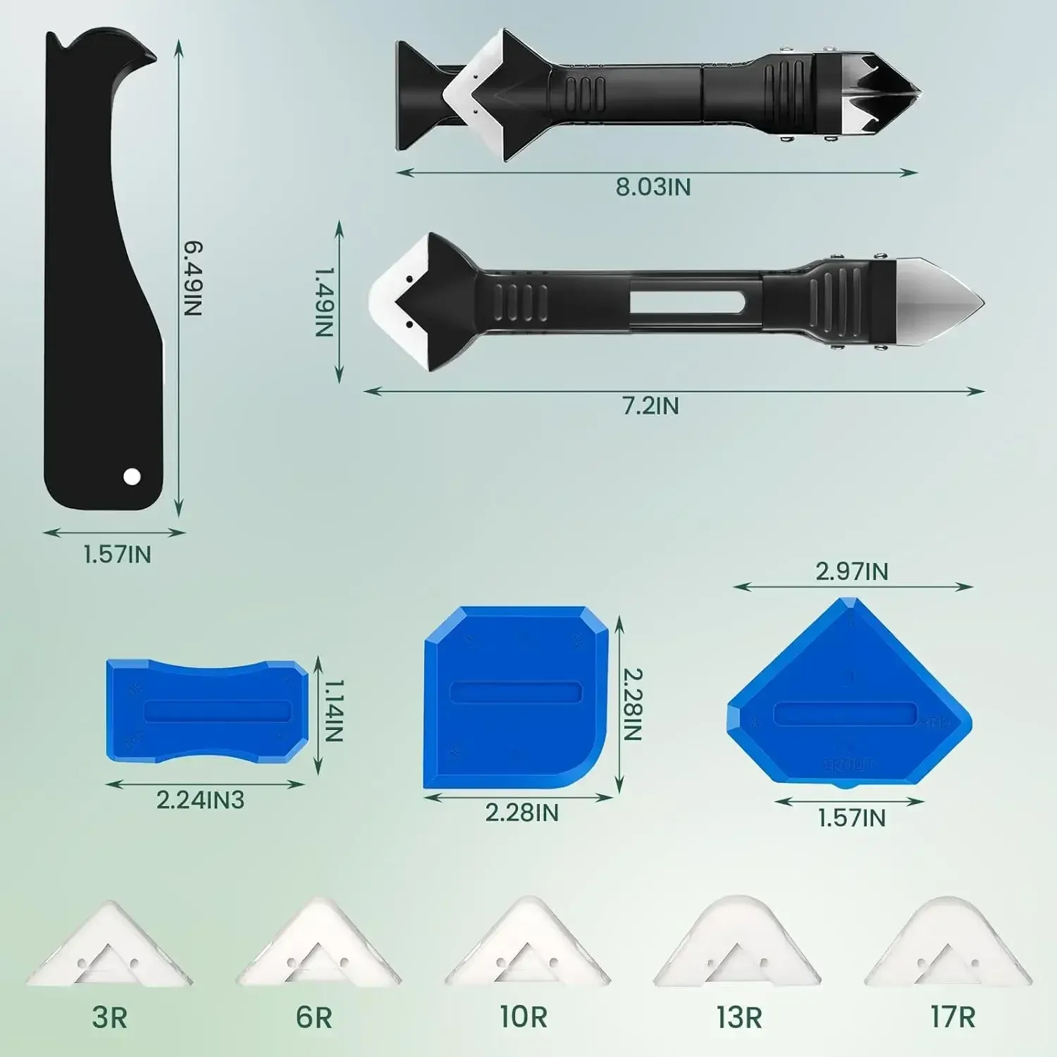 Kit d'outils de calfeutrage en silicone 9 pièces : grattoir, applicateur de buse, lisseur de mastic et accessoires pour joints 5