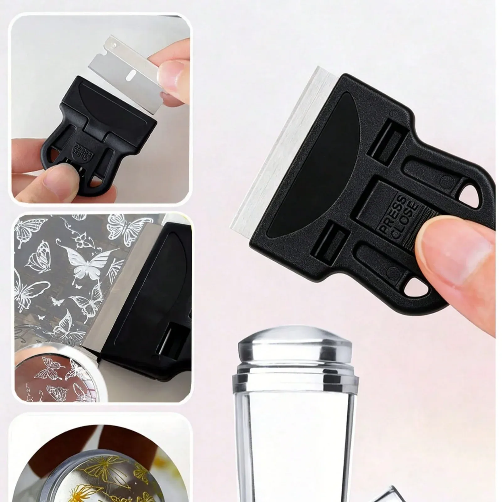 Kit d'outils de stamping et de raclage pour nail art en silicone transparent
