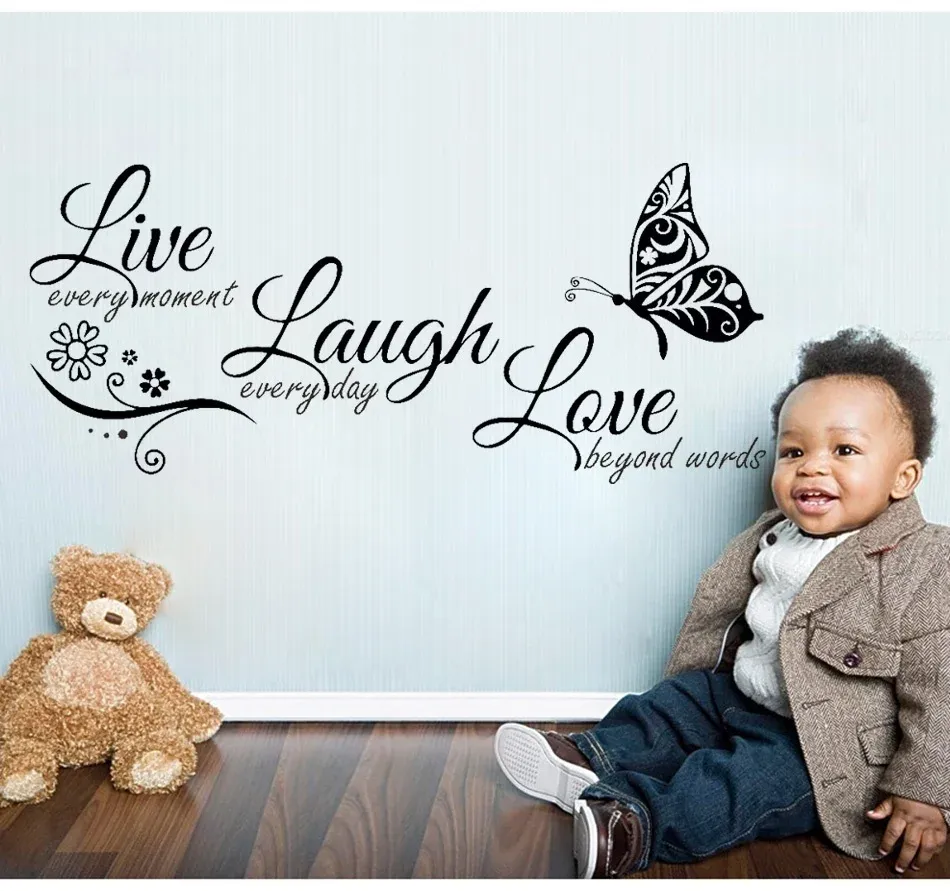 Live Laugh Love – Autocollant mural en vinyle avec fleur et papillon, décoration moderne pour salon 3
