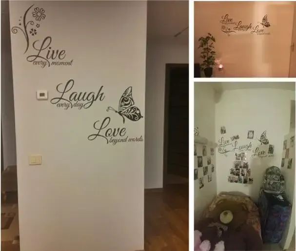 Live Laugh Love – Autocollant mural en vinyle avec fleur et papillon, décoration moderne pour salon 4