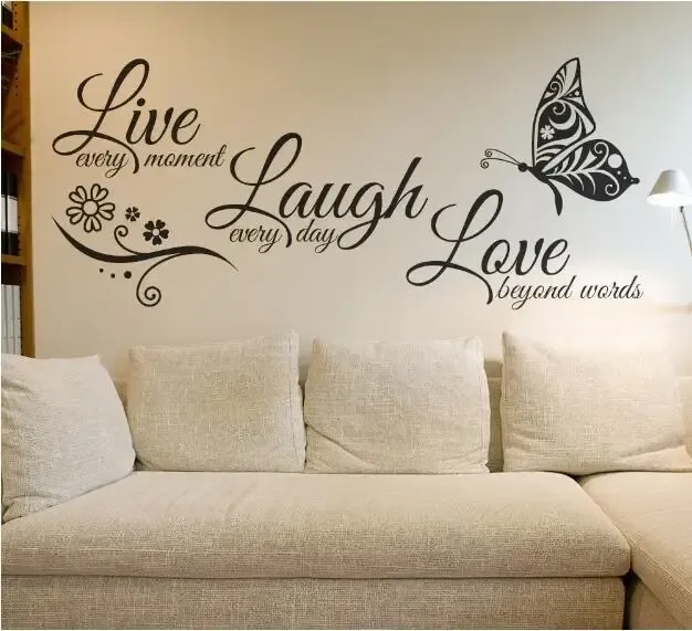Live Laugh Love – Autocollant mural en vinyle avec fleur et papillon, décoration moderne pour salon 5