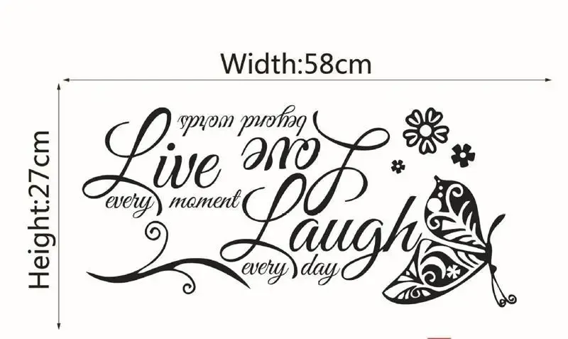 Live Laugh Love – Autocollant mural en vinyle avec fleur et papillon, décoration moderne pour salon 6