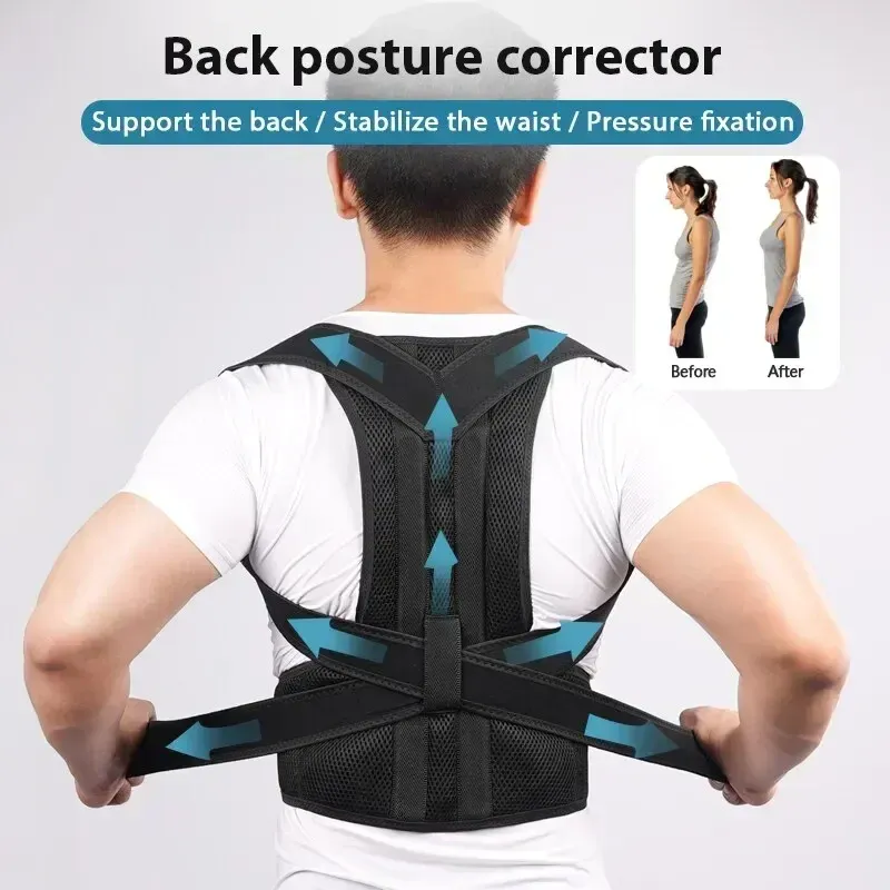 Gilet correcteur de posture à renfort lombaire, sangle dorsale réglable, attelle dorsale et étireur cervical