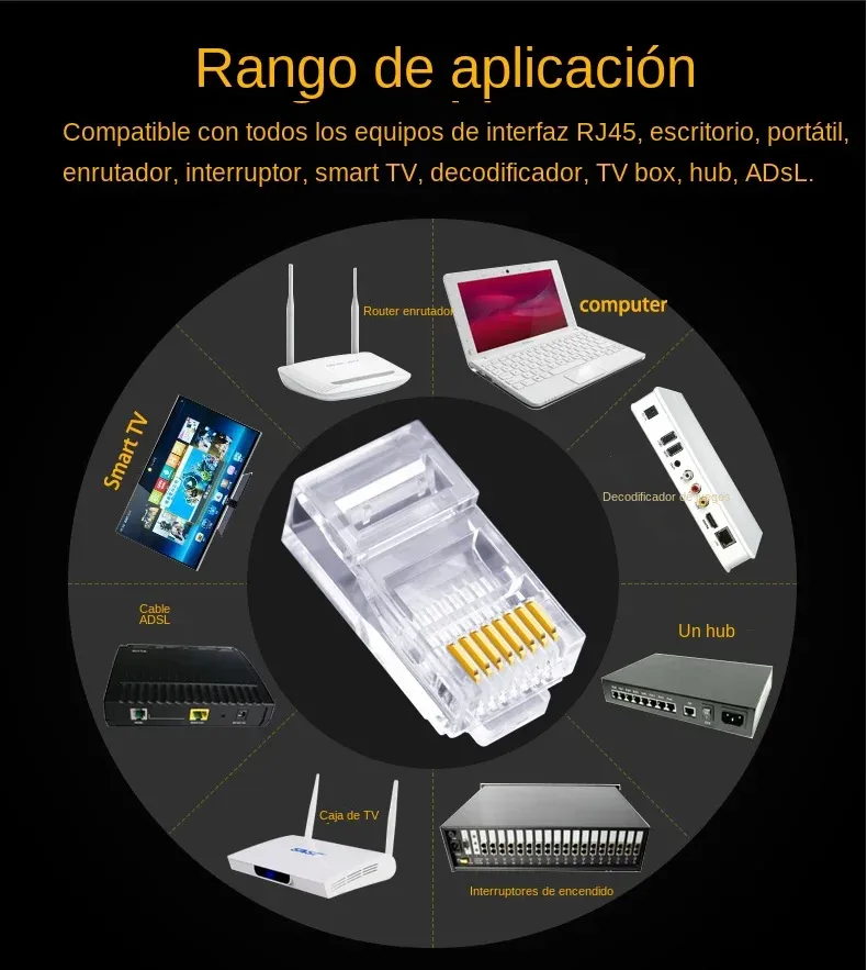 Connecteurs RJ45 pour câbles CAT6 et CAT5e, lot de 100, contacts plaqués or, sertissage 8P8C 3