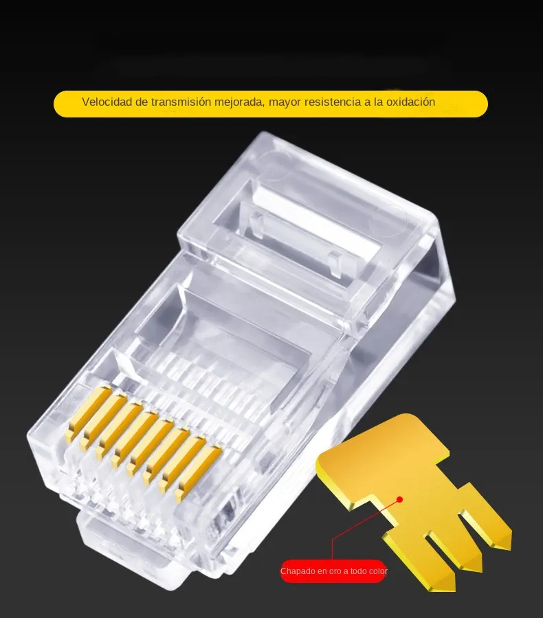 Connecteurs RJ45 pour câbles CAT6 et CAT5e, lot de 100, contacts plaqués or, sertissage 8P8C 4