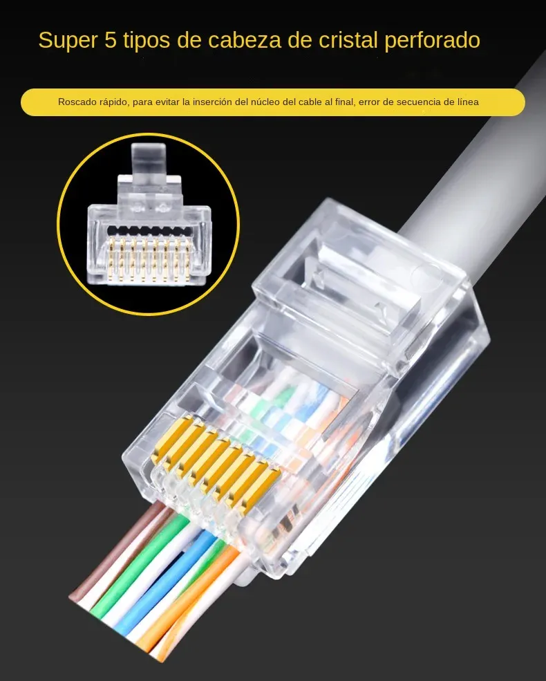 Connecteurs RJ45 pour câbles CAT6 et CAT5e, lot de 100, contacts plaqués or, sertissage 8P8C 5