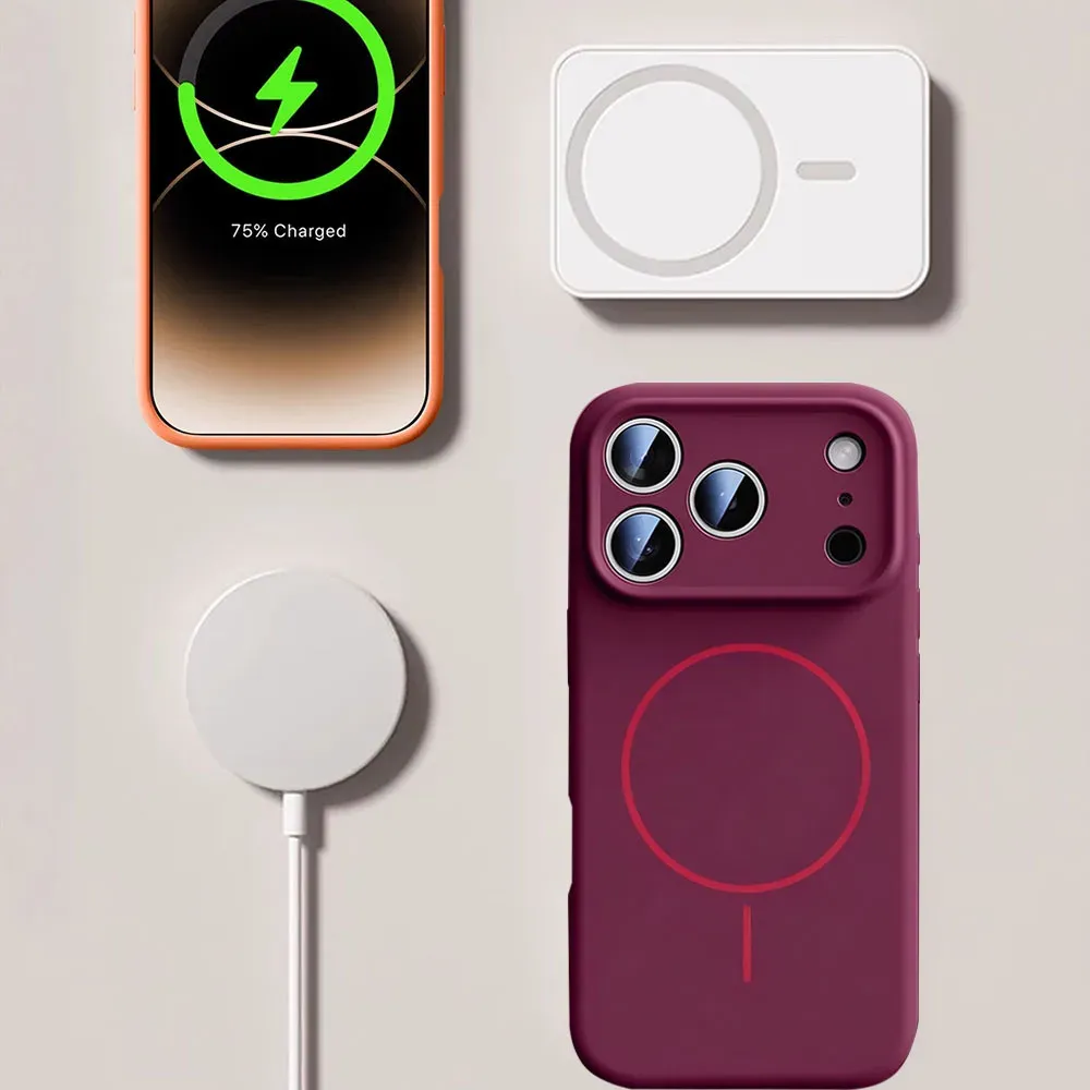 Coque de téléphone en silicone liquide pour iPhone 18, 17, 16, 15, 14, 13, 12 Pro Max, Plus et Air, compatible MagSafe et recharge sans fil 5