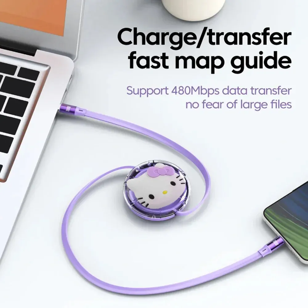 Câble rétractable Sanrio Hello Kitty PD 100 W USB-C vers USB-C à charge rapide pour iPhone 15 et Huawei 2
