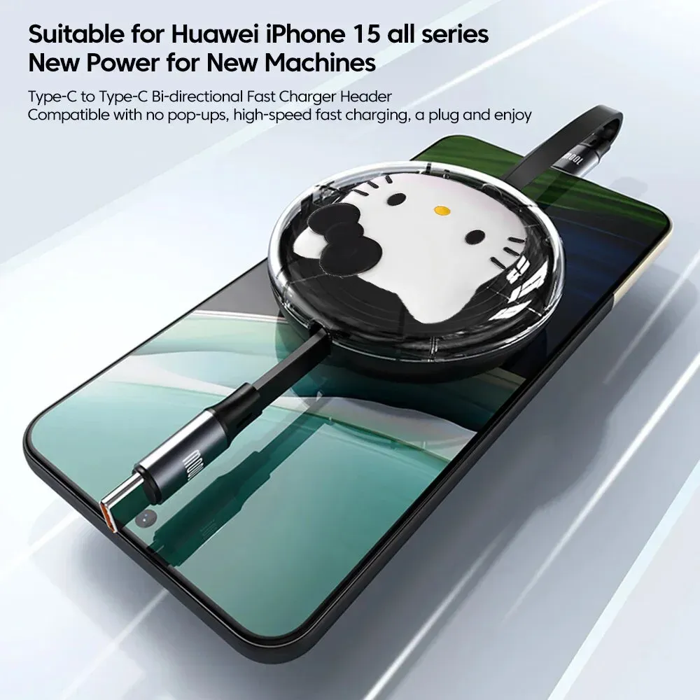 Câble rétractable Sanrio Hello Kitty PD 100 W USB-C vers USB-C à charge rapide pour iPhone 15 et Huawei 4