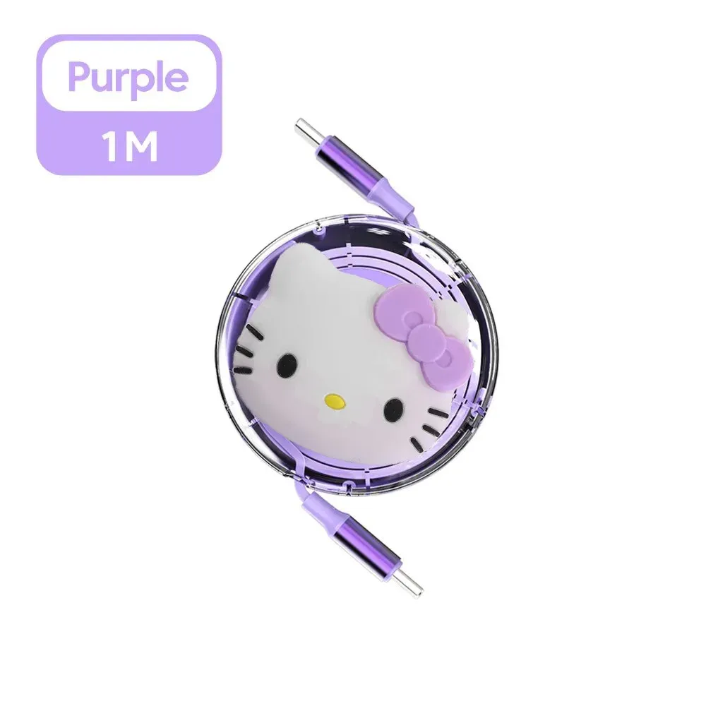Câble rétractable Sanrio Hello Kitty PD 100 W USB-C vers USB-C à charge rapide pour iPhone 15 et Huawei 8