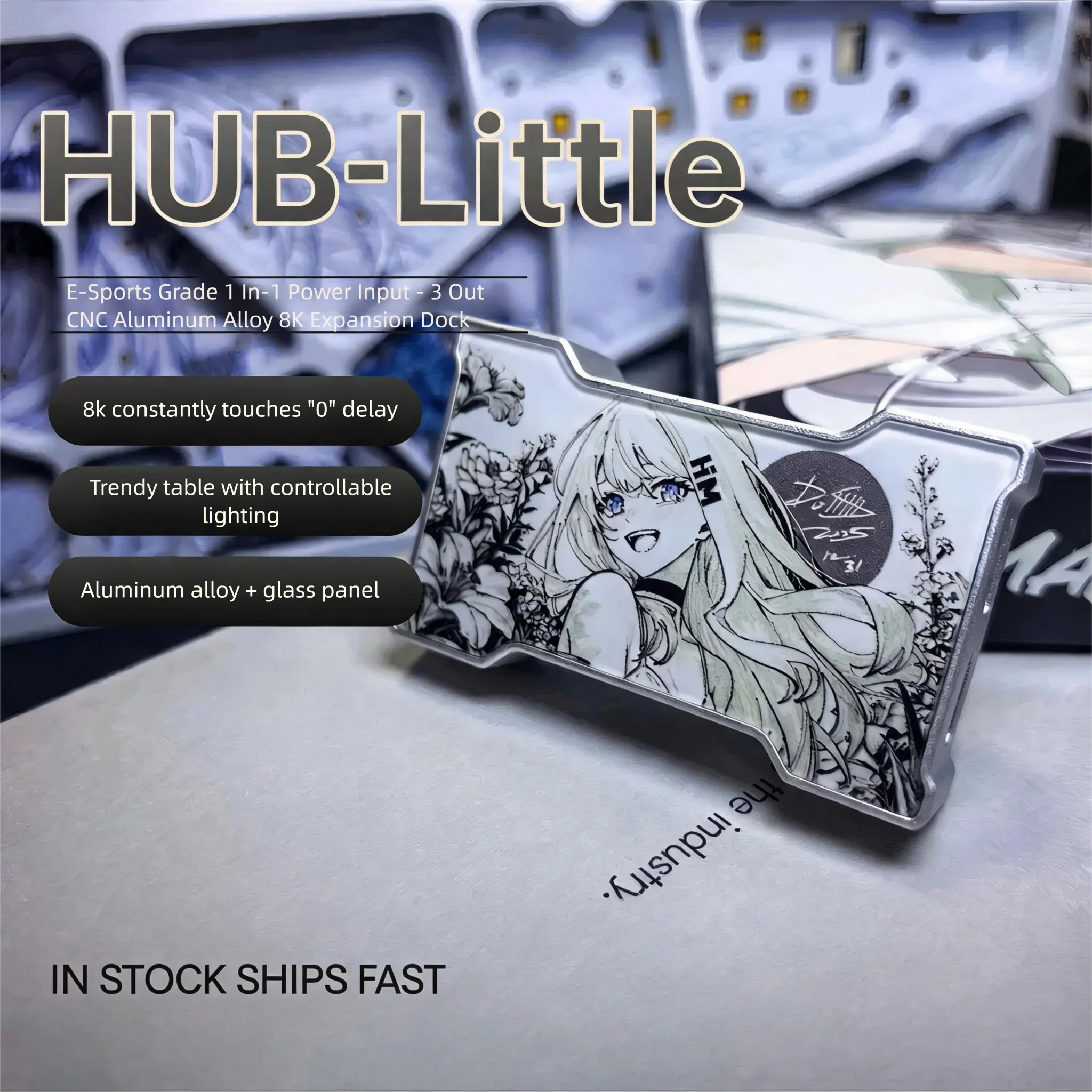 HMLAB Hub-little Gaming – Hub USB 1 entrée, 3 sorties, station d'extension portable pour ordinateur de bureau, cadre en aluminium et double coque en verre, HMHUB - Image 1