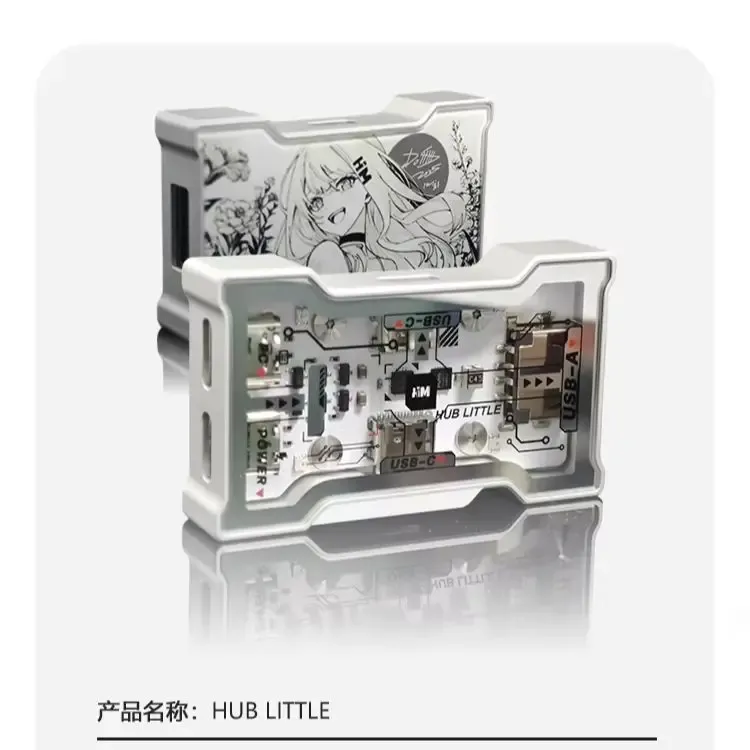 HMLAB Hub-little Gaming – Hub USB 1 entrée, 3 sorties, station d'extension portable pour ordinateur de bureau, cadre en aluminium et double coque en verre, HMHUB 2