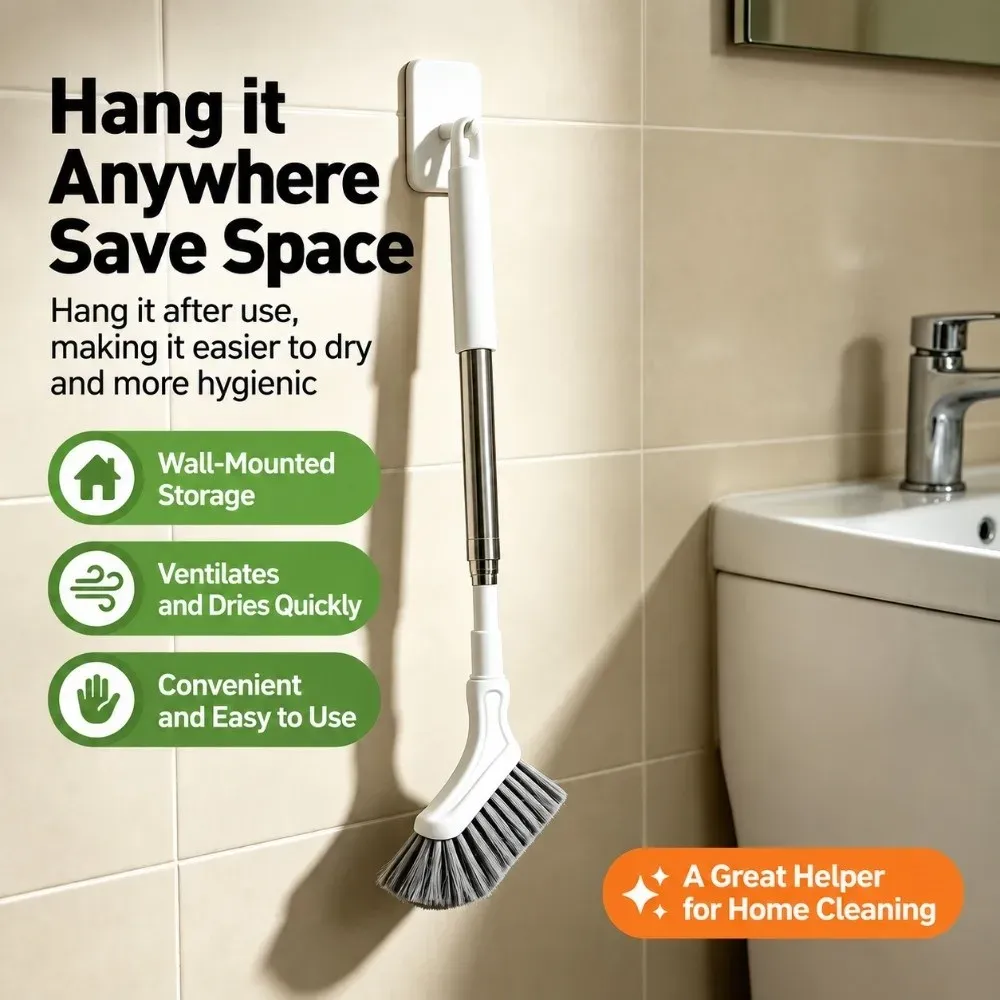 Brosse de nettoyage extensible à long manche, tête étroite pour fentes et espaces exigus, à suspendre au mur 4
