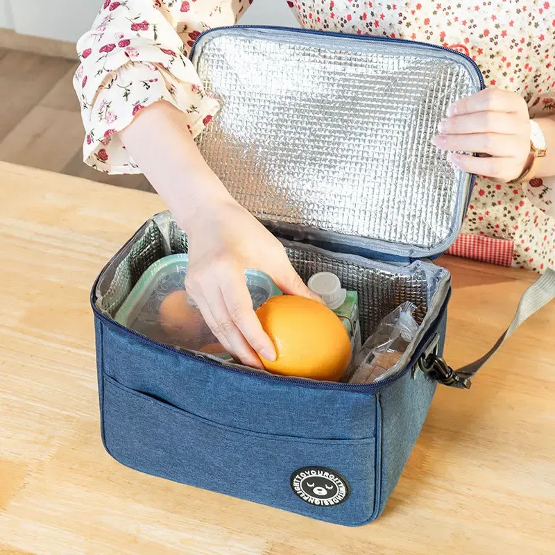 Sac à lunch isotherme carré en aluminium épais, boîte à bento portable, sac thermique pour garder les aliments au chaud ou au froid pour pique-nique 2