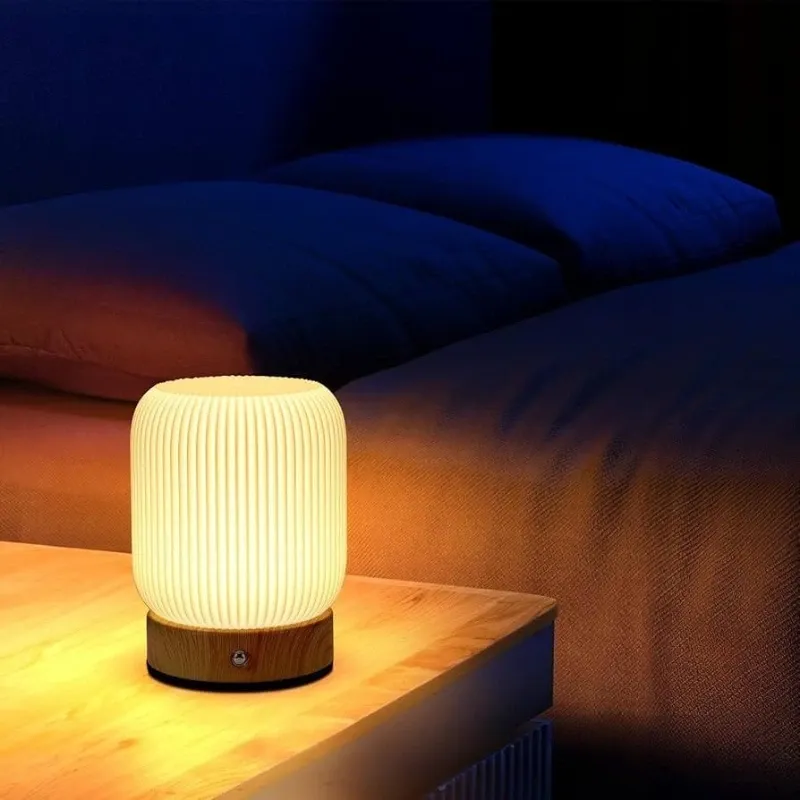 Lampe de bureau sans fil tactile en imitation grain de bois