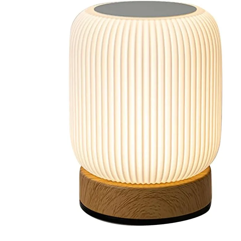 Lampe de bureau tactile sans fil rechargeable, lampe de chevet LED à batterie avec base en bois de grain 7