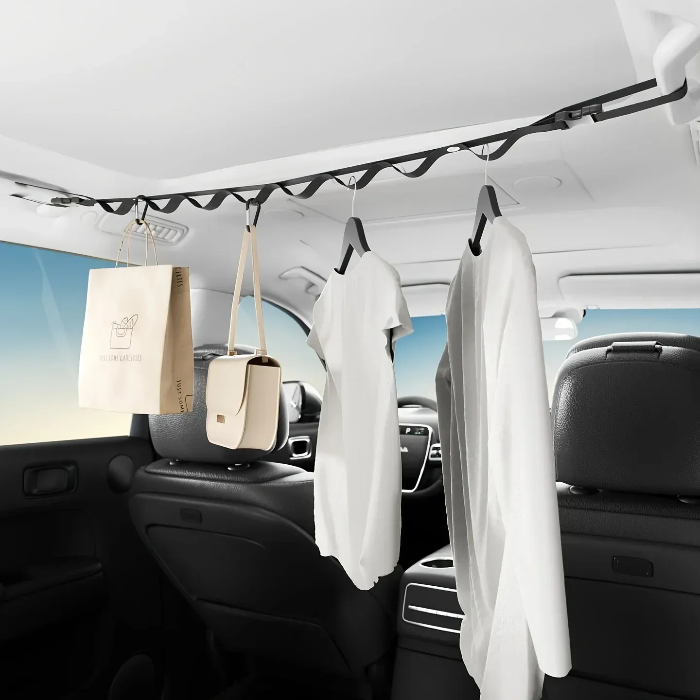 Corde à linge multifonctionnelle pour voiture avec crochets de fixation pour sièges arrière 3