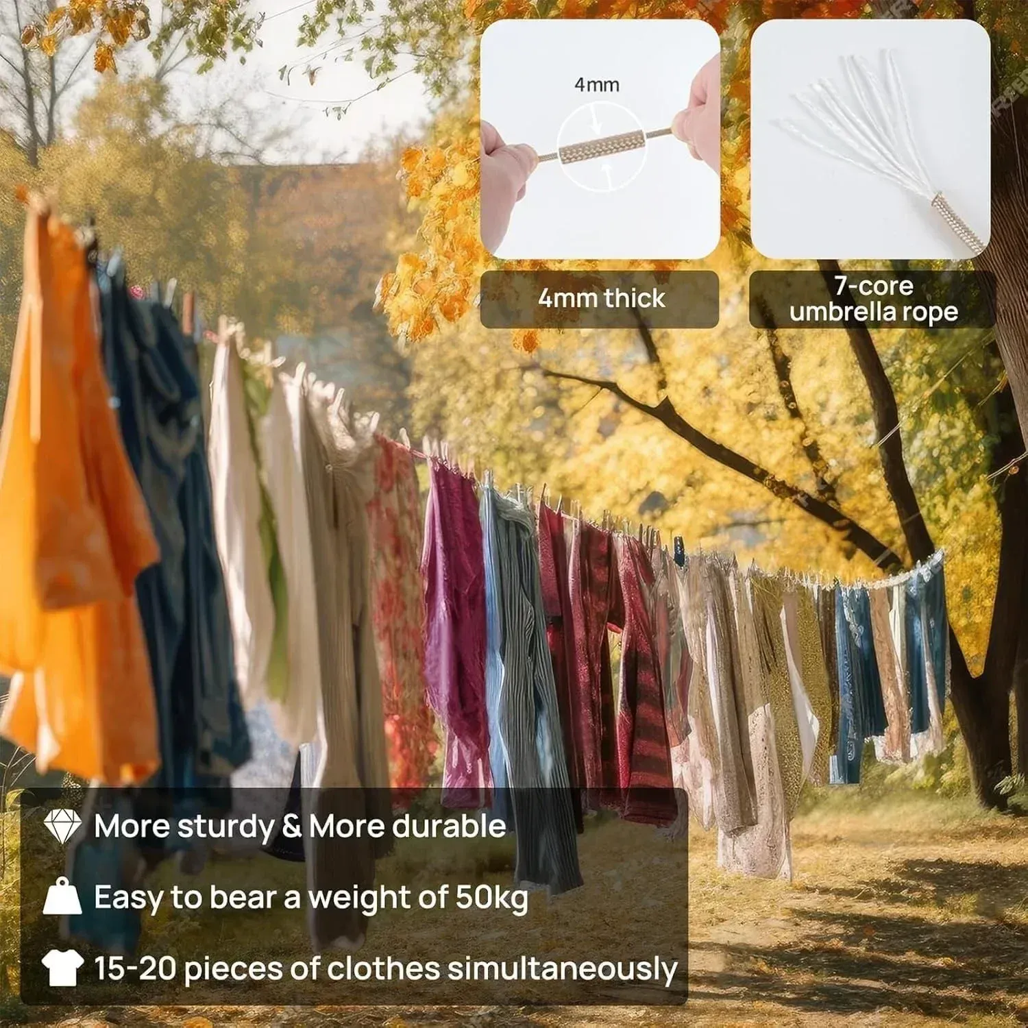 CZHIYAO Corde à linge de voyage portable et réglable, 10 m, pour camping, hôtel et randonnée 5