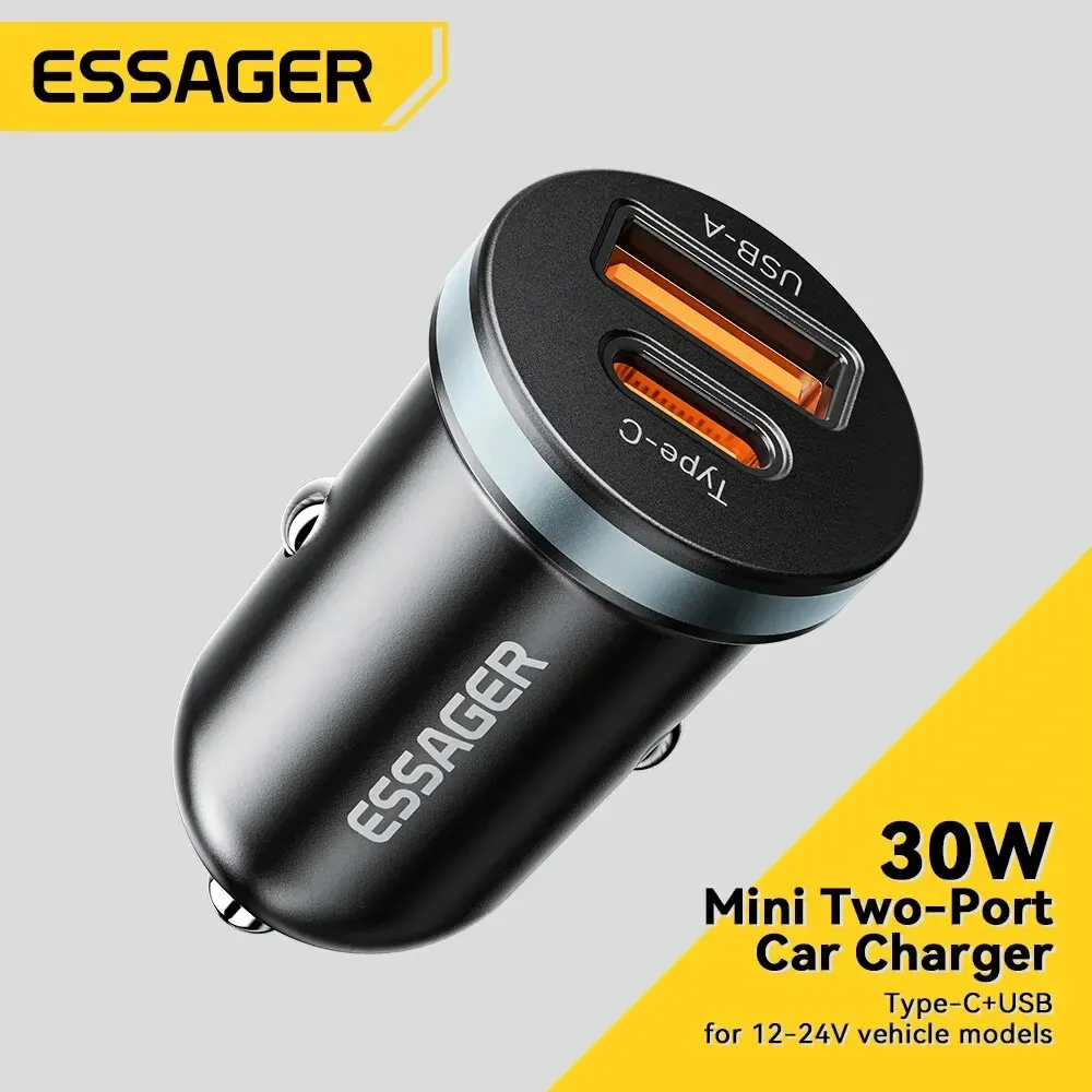 Chargeur de voiture USB Type-C Essager, charge rapide 4.0, compatible iPhone 12/13, Huawei, Samsung, Xiaomi, 30 W, 5 A, QC 4.0, PD 3.0