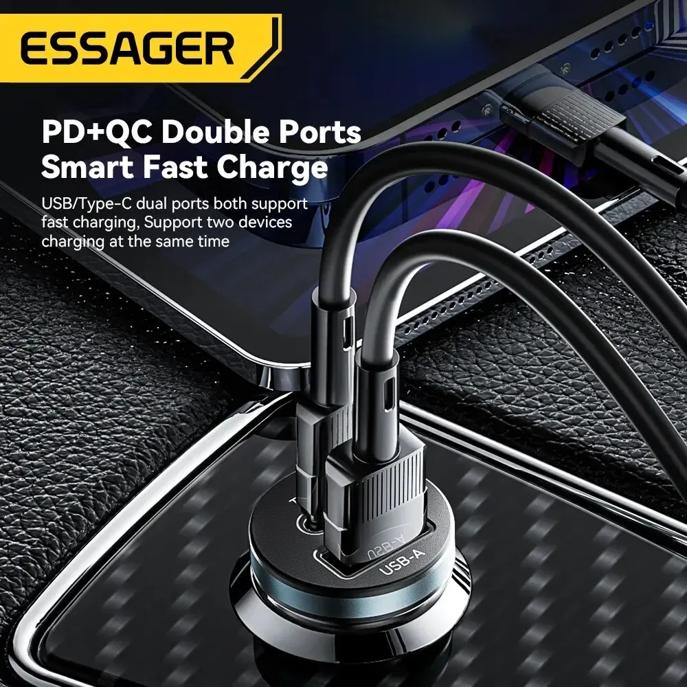 Chargeur de voiture USB Type-C Essager, charge rapide 4.0, compatible iPhone 12/13, Huawei, Samsung, Xiaomi, 30 W, 5 A, QC 4.0, PD 3.0 4