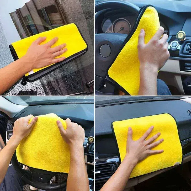 Serviettes de lavage pour voiture en microfibre, chiffon de nettoyage absorbant et séchant, épais, jaune, 30/40/60 cm, lot de 1/3/5/10 pièces 3