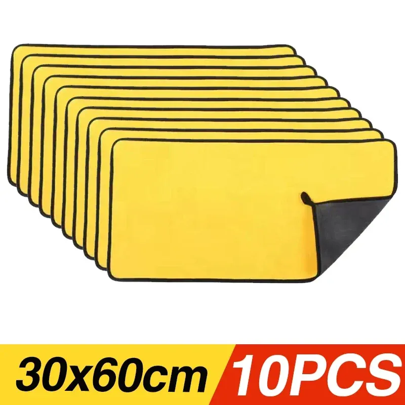 Serviettes de lavage pour voiture en microfibre, chiffon de nettoyage absorbant et séchant, épais, jaune, 30/40/60 cm, lot de 1/3/5/10 pièces 9