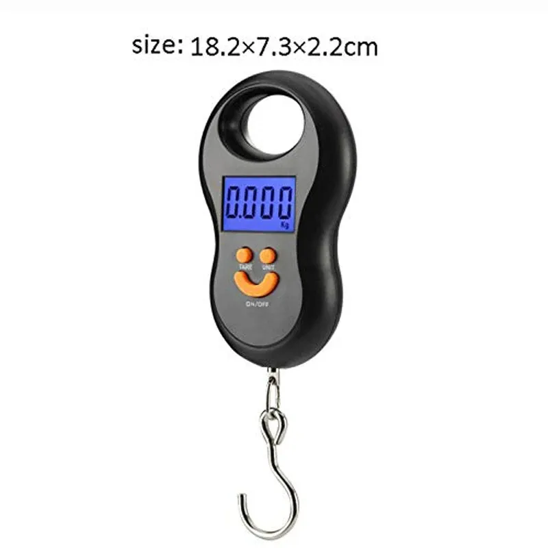 Balance électronique suspendue noire 50 kg, précision 10 g, écran LCD rétroéclairé, pèse-bagages et peson de pêche portable 2