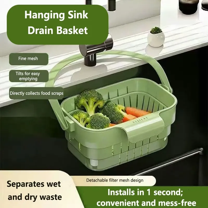 Panier égouttoir suspendu pliable et extensible pour évier, avec filtre à résidus alimentaires et fruits, égouttoir compact pour cuisine