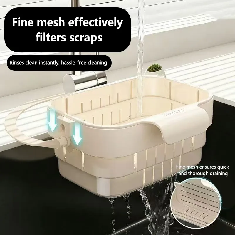 Panier égouttoir suspendu pliable et extensible pour évier, avec filtre à résidus alimentaires et fruits, égouttoir compact pour cuisine 8