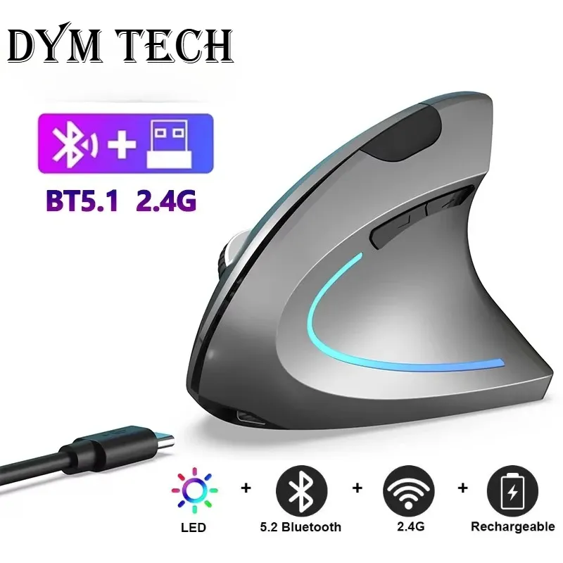 Souris de jeu ergonomique verticale sans fil rechargeable 2,4 GHz
