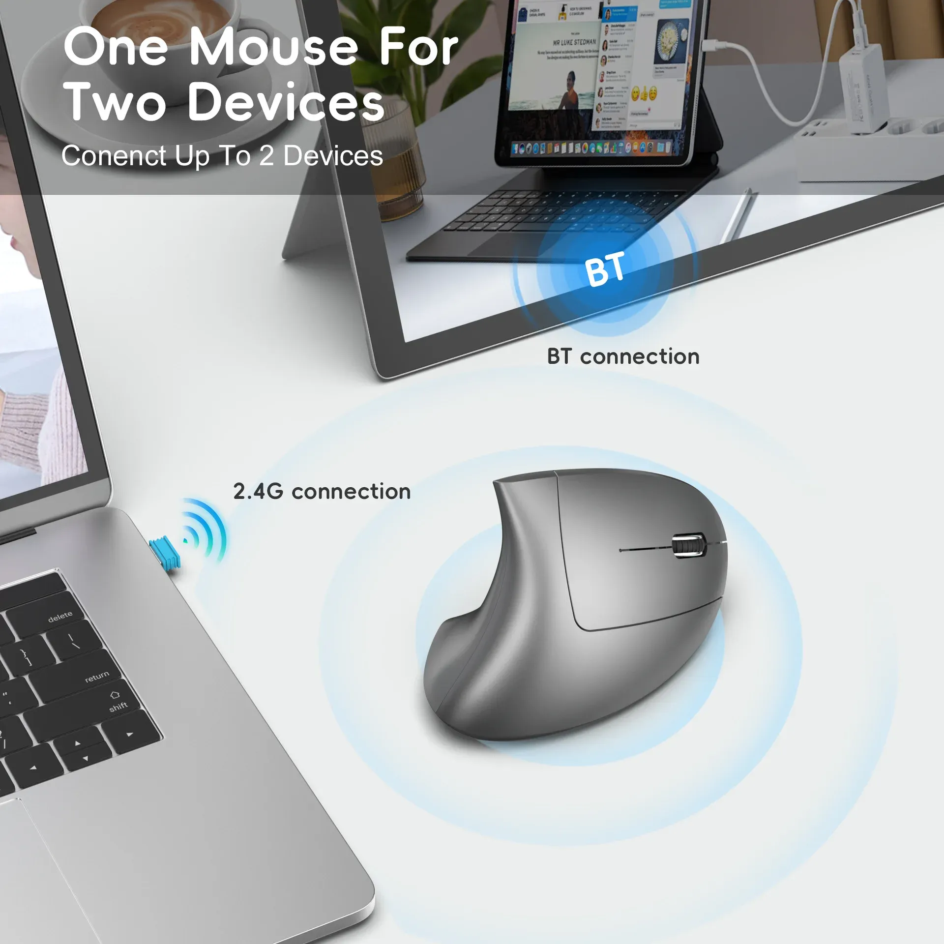 Souris de jeu ergonomique verticale sans fil rechargeable 2,4 GHz 2