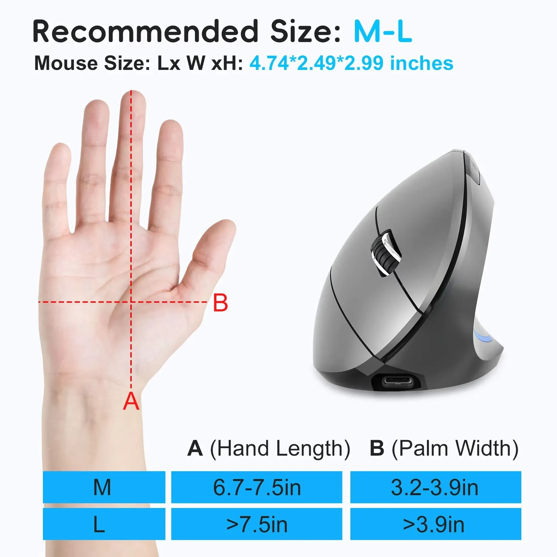Souris de jeu ergonomique verticale sans fil rechargeable 2,4 GHz 4