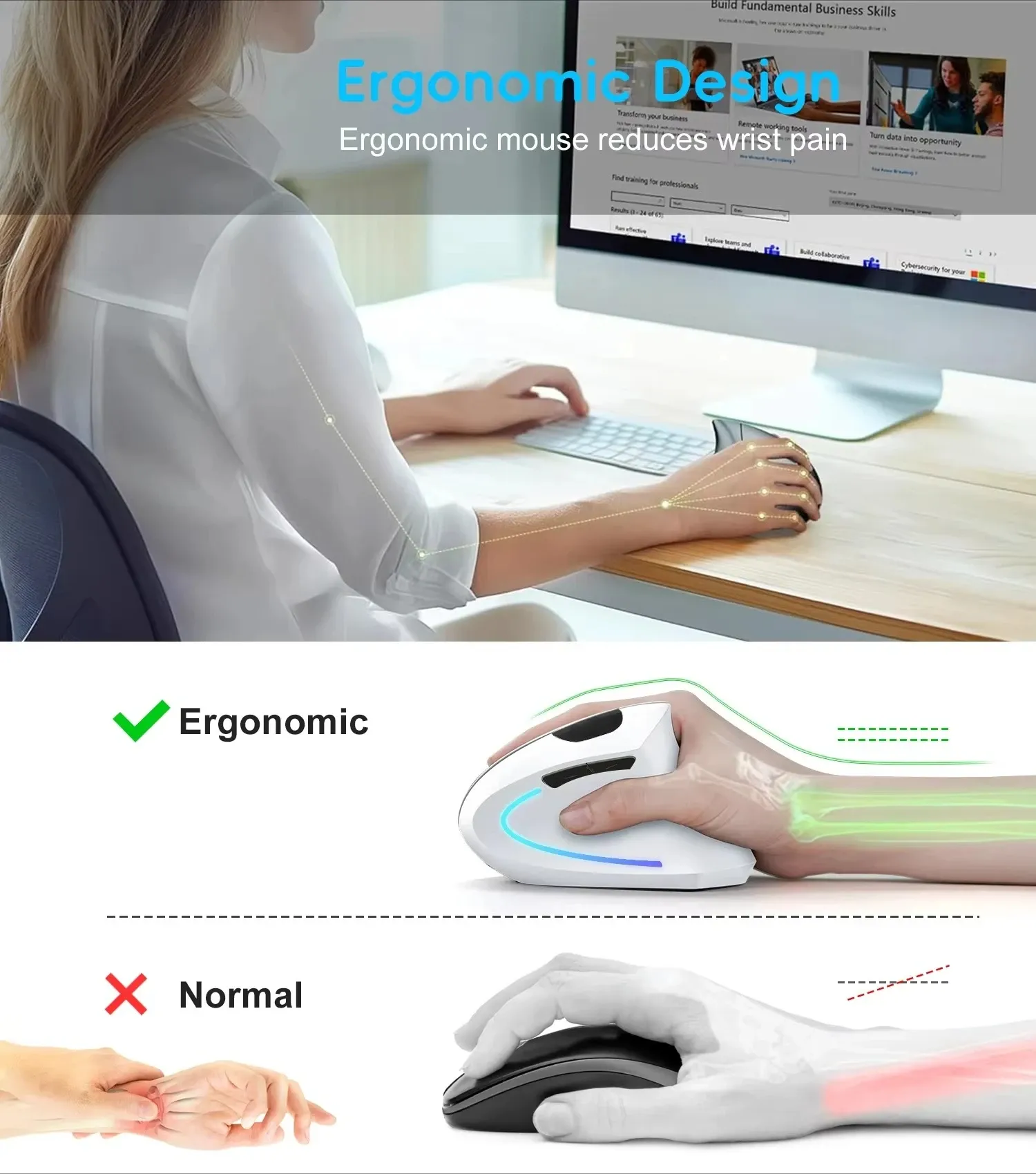 Souris de jeu ergonomique verticale sans fil rechargeable 2,4 GHz 6